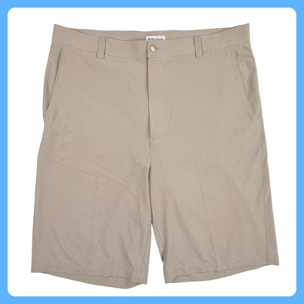 Peter Millar Performance Golf Shorts Men 36L Khaki Tan Performance Stretch 12"